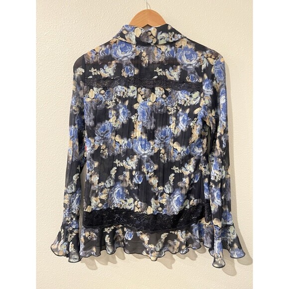 Free People Bad at Love Blouse Sheer Floral Ruffle Sleeve Lace Boho Fairy Whimsy - Picture 10 of 13